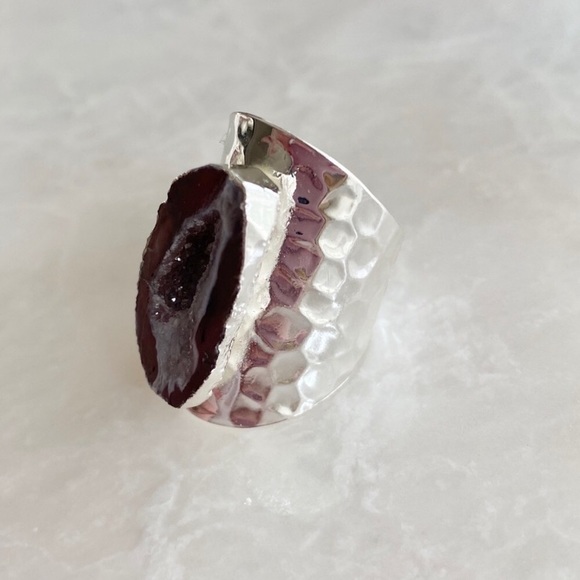 ❗️LAST❗️Hammered Silver Raw Geode Ring - Picture 5 of 7